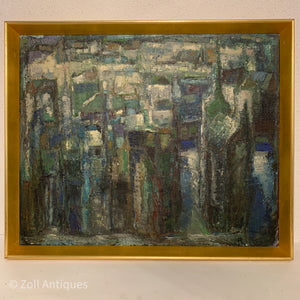 Villy Stenstrup Jensen (f.1919-1995) kubistisk oliemaleri på lærred.