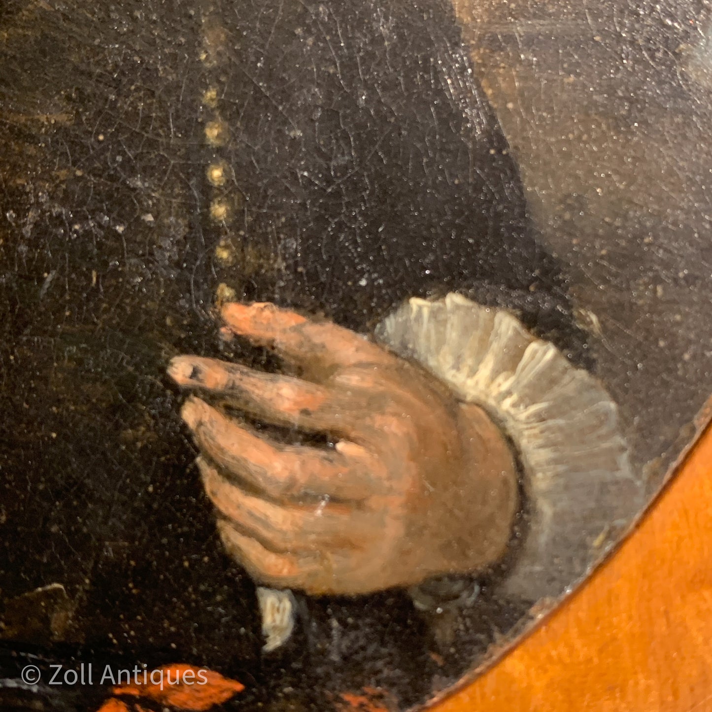 Hand-painted oil miniature portrait, from the 17th century. 