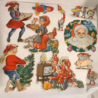 Gammelt julepynt, pap jule nisse dekorationer, fra 1950-70érne
