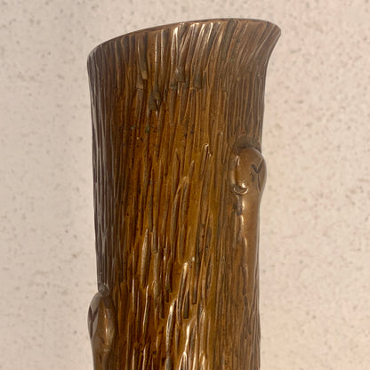 Antik bronze blomstervase, iform af træstamme, fra start 1900 tallet