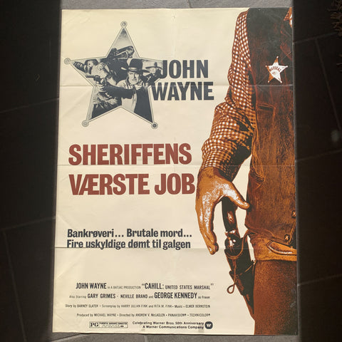 Original dansk Sheriffens værste job John Wayne film plakat fra 1973