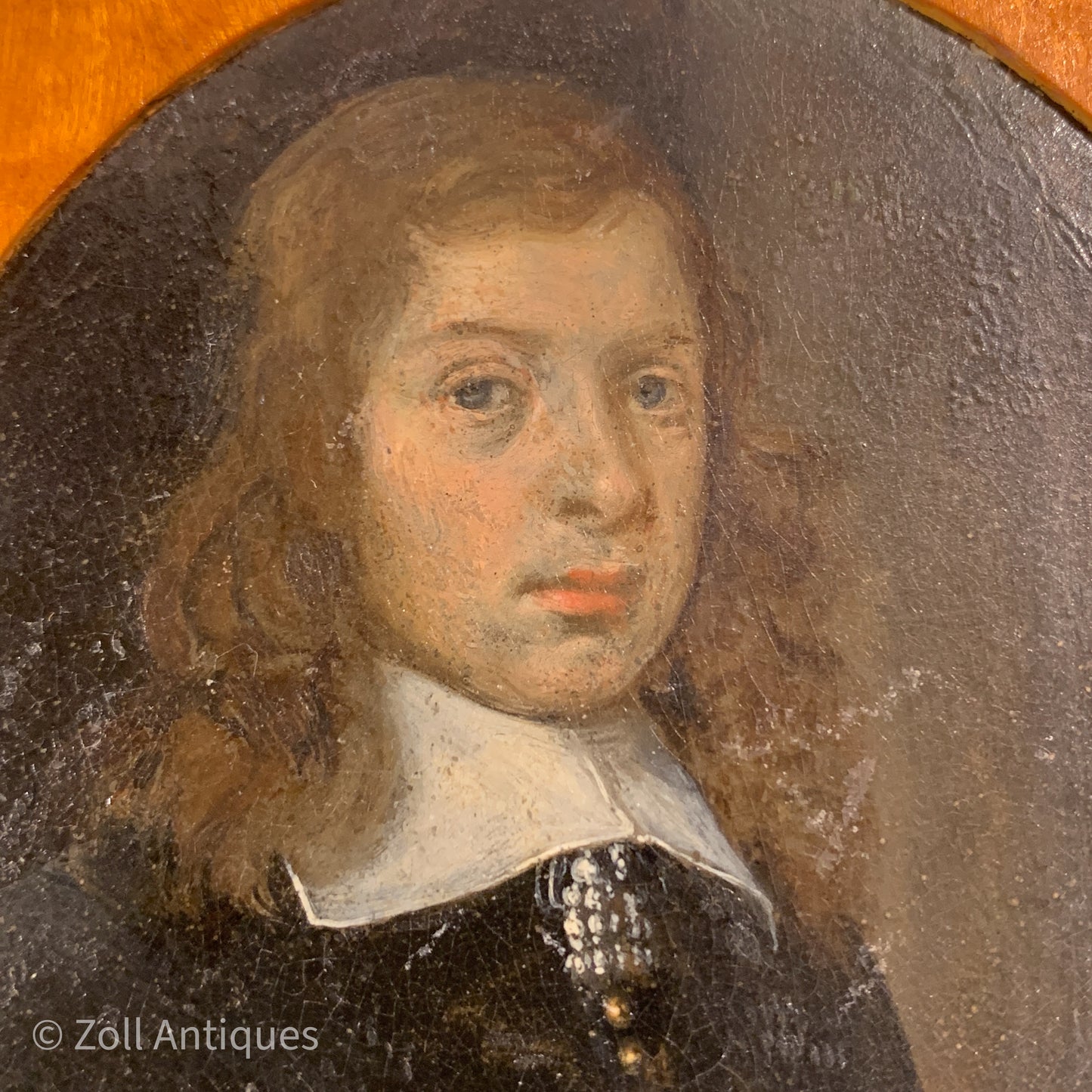 Hand-painted oil miniature portrait, from the 17th century. 