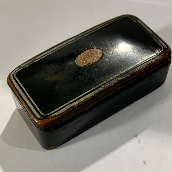 Viktoriansk sortlakeret pille æske, fra 1800 tallet.