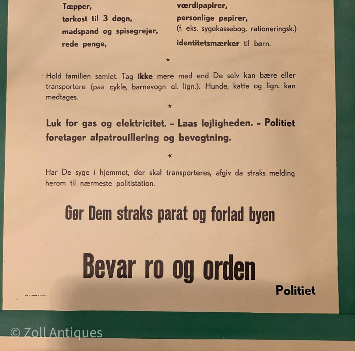 Vintage Politi evakuerings plakat