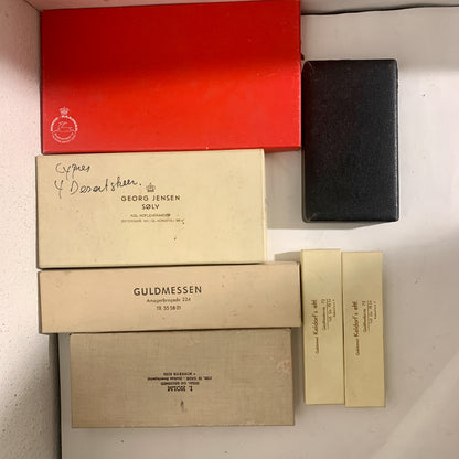 Samling vintage sølvbestik æsker
