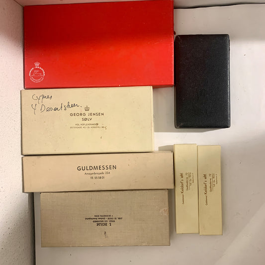 Samling vintage sølvbestik æsker