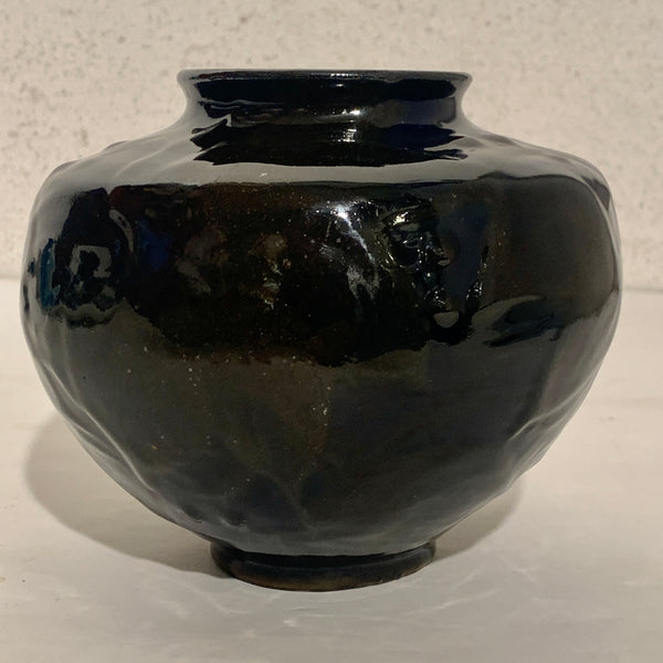 Ældre Kähler vase, marineblå/brun glasur.