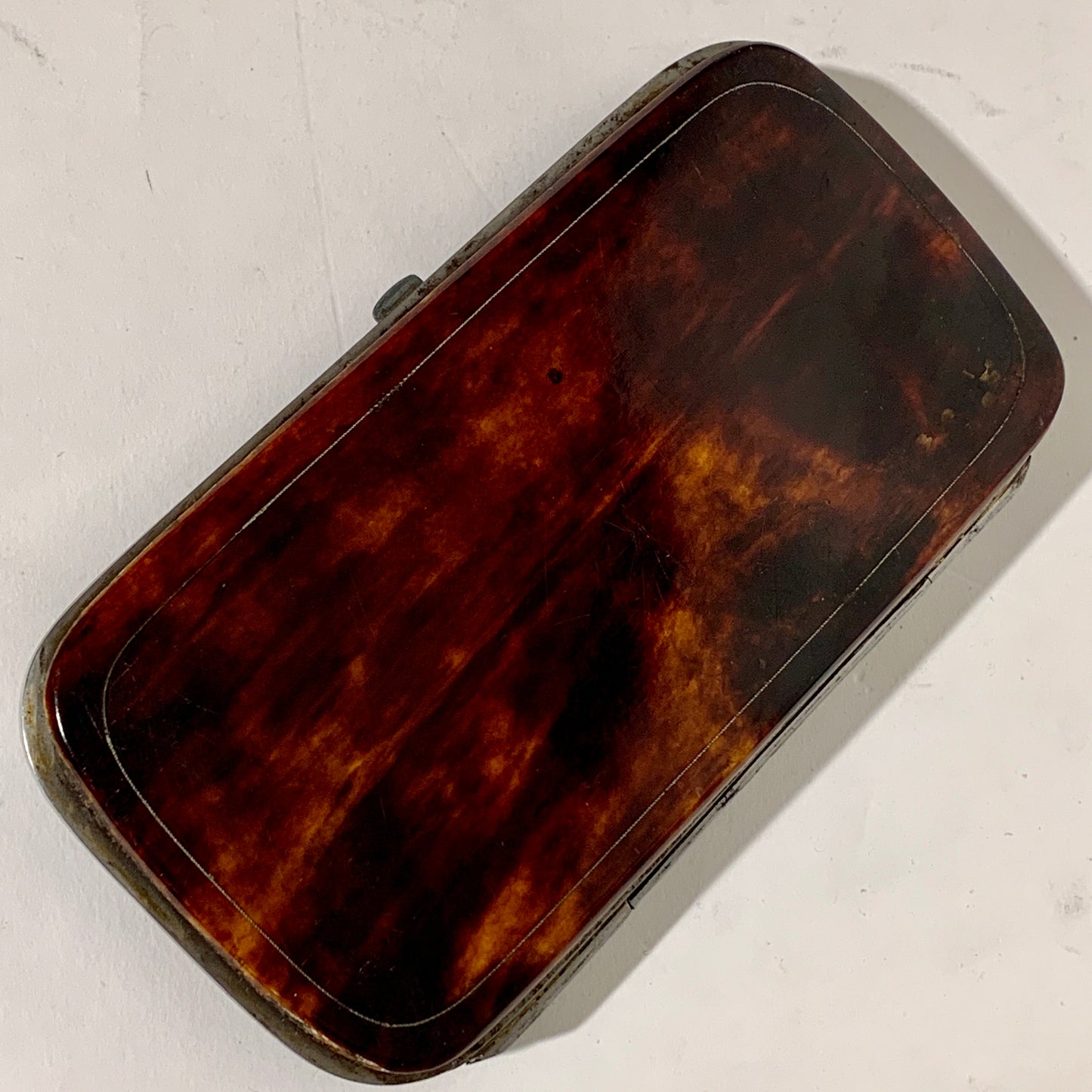 French Napoleon III Piqué gold &amp; silver inlaid tortoiseshell cigar case