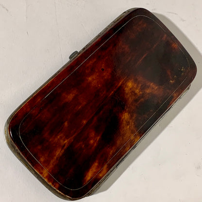 French Napoleon III Piqué gold &amp; silver inlaid tortoiseshell cigar case