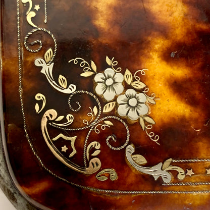 French Napoleon III Piqué gold &amp; silver inlaid tortoiseshell cigar case