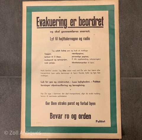 Vintage Politi evakuerings plakat